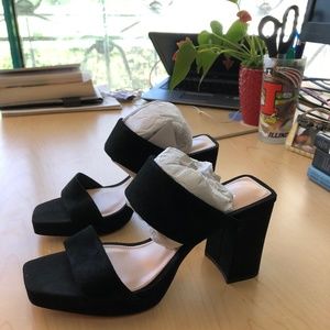 Zara Platform Heeled Leather Sandals, 6.5/7 , NWT